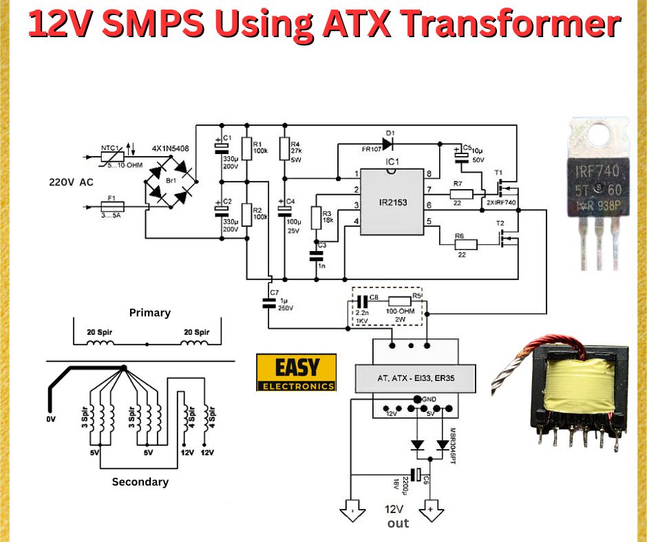 12V SMPS Using AT/ATX Transformer: Circuit Analysis and Design Guide