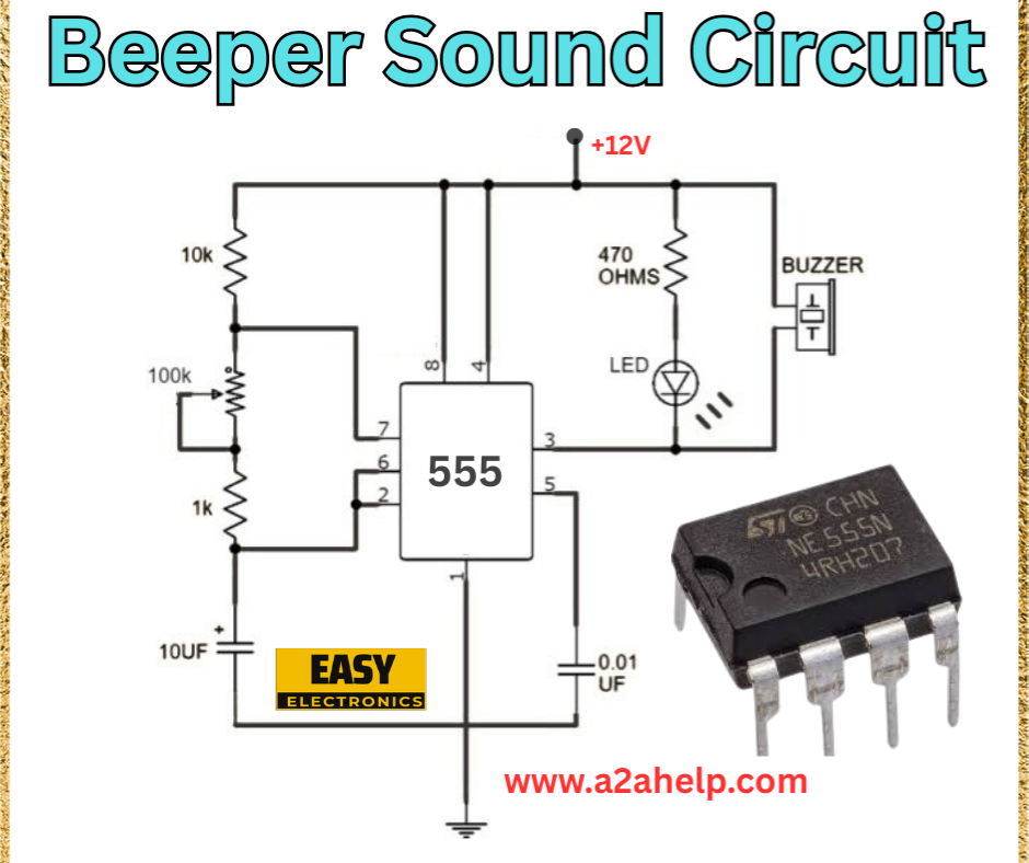 beeper sound circuit with a 555 timer IC