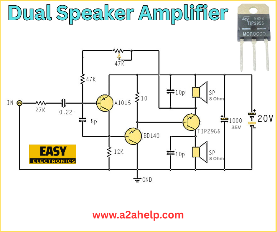 dual speaker amplifier with the TIP2955