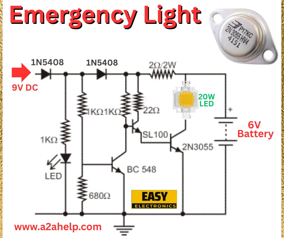 Simple Emergency Light Circuit with a 6V Battery