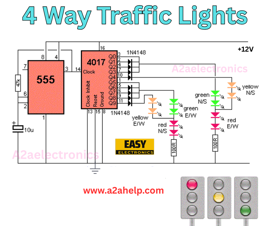 4-Way Traffic Light Controller Circuit