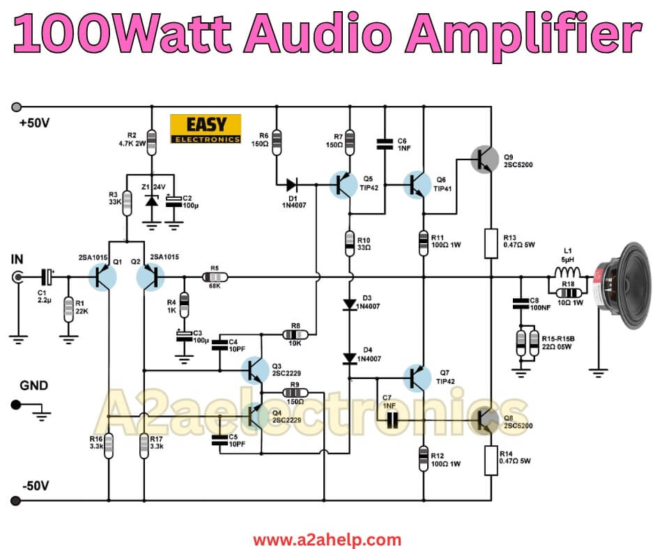 100W Audio Amplifier Circuit