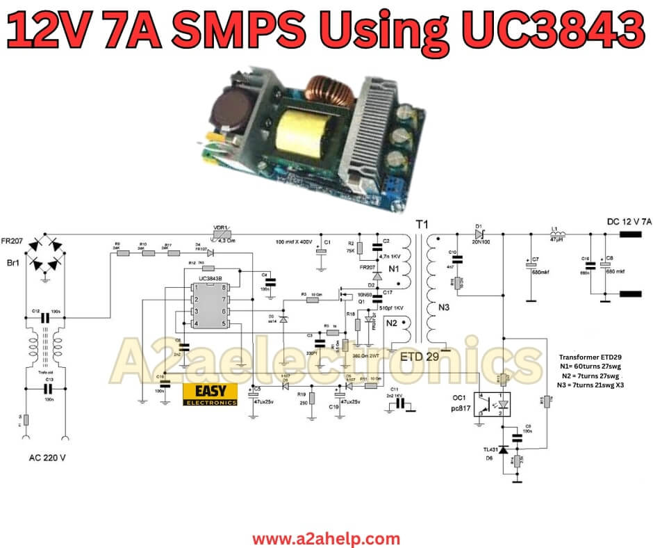 12V 7A SMPS Using UC3843
