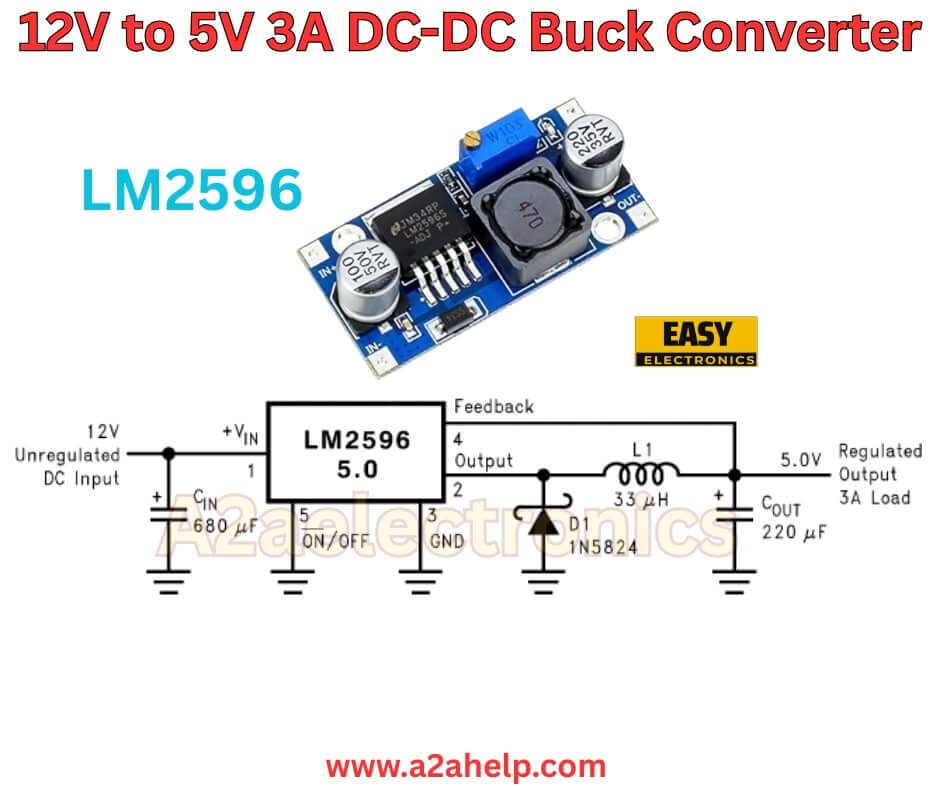 12V to 5V 3A DC-DC Buck Converter with LM2596