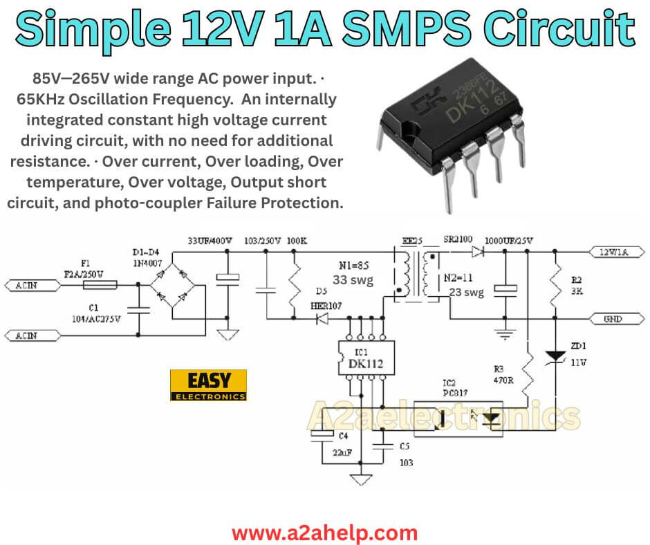 Simple 12V 1A SMPS Circuit with DK112