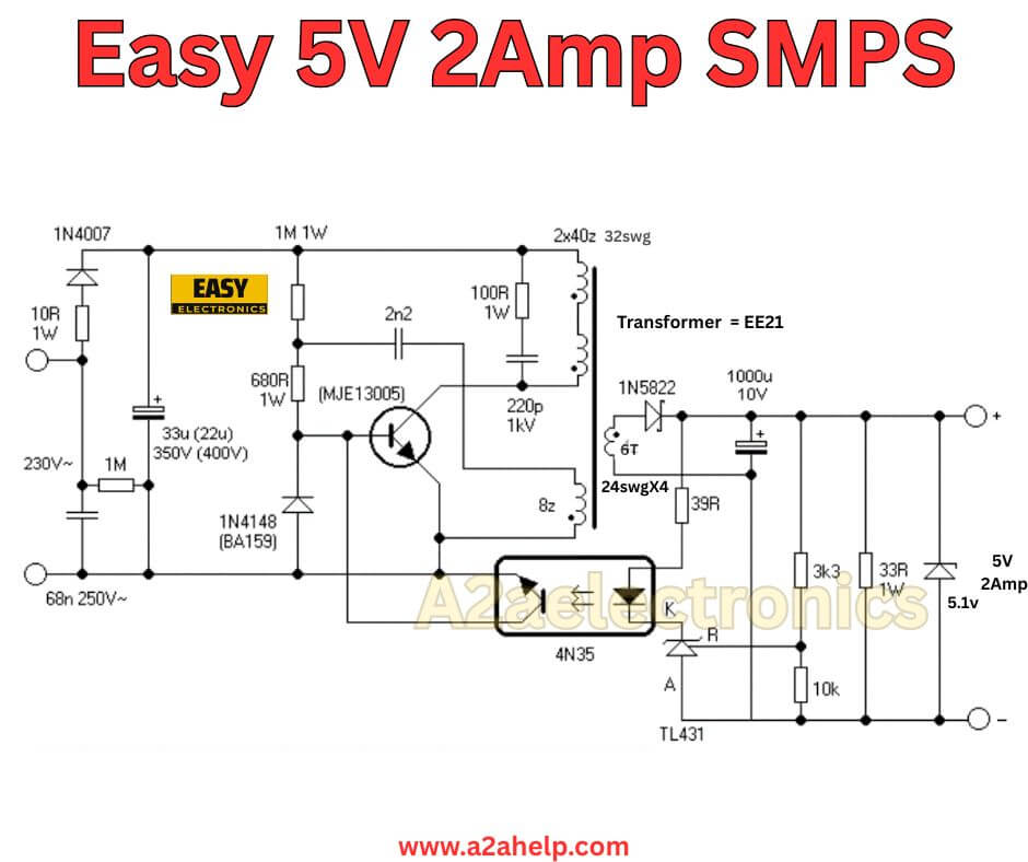 Easy 5V 2Amp SMPS Circuit