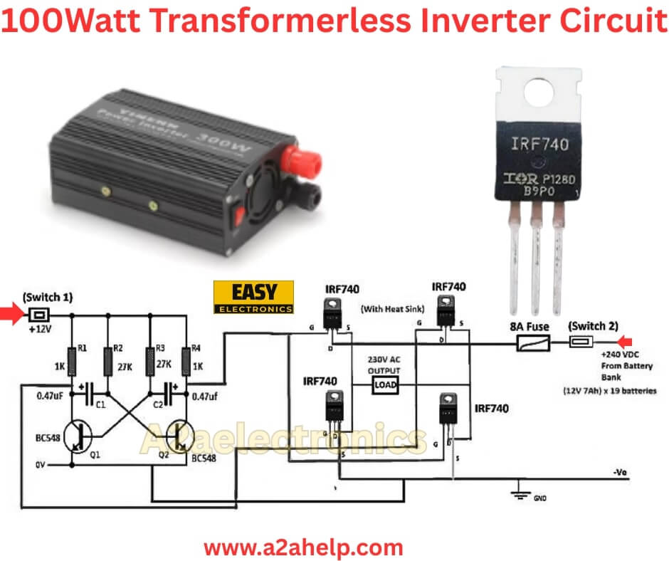 100Watt Transformerless Inverter Circuit