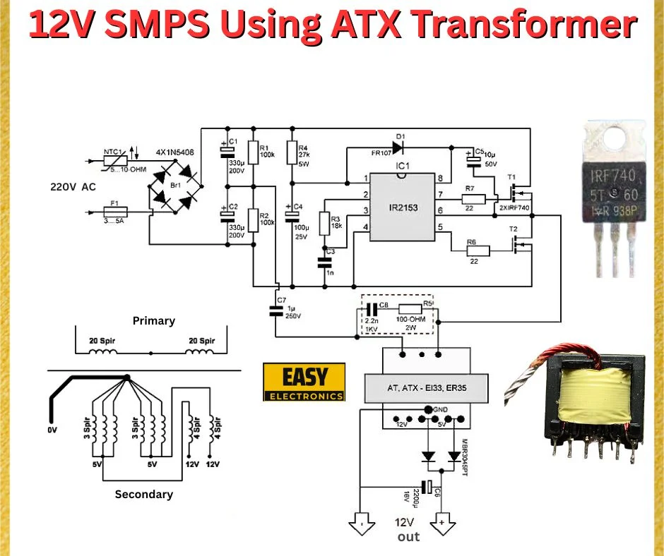 12V SMPS Using AT/ATX Transformer: Circuit Analysis and Design Guide
