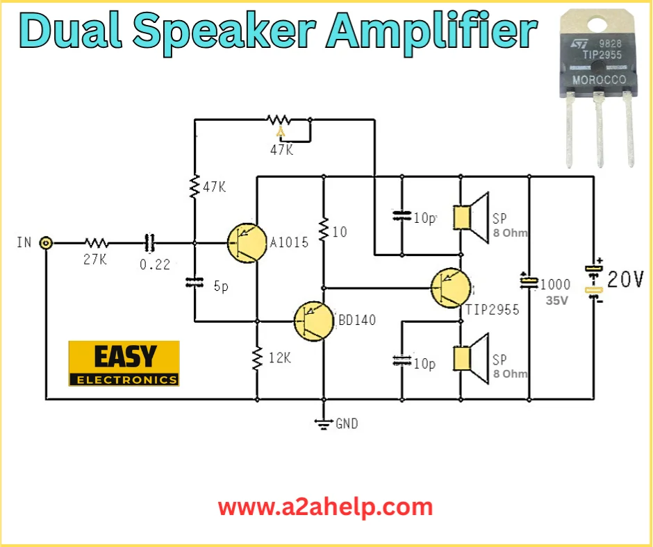 dual speaker amplifier with TIP2955