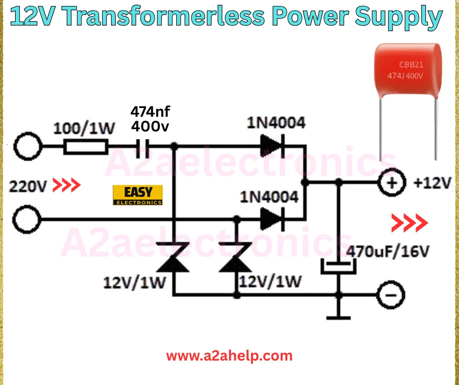 12V Transformerless Power Supply Circuit