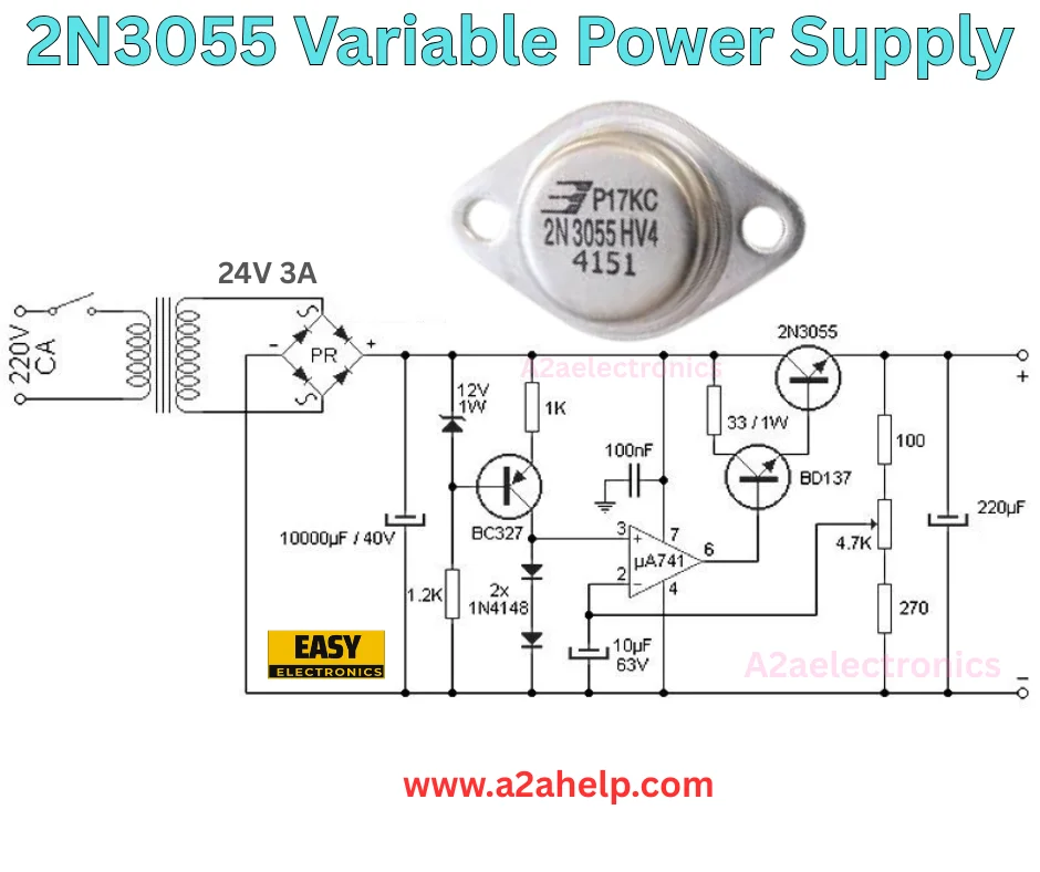 Building a Variable Power Supply with 2N3055 Transistor
