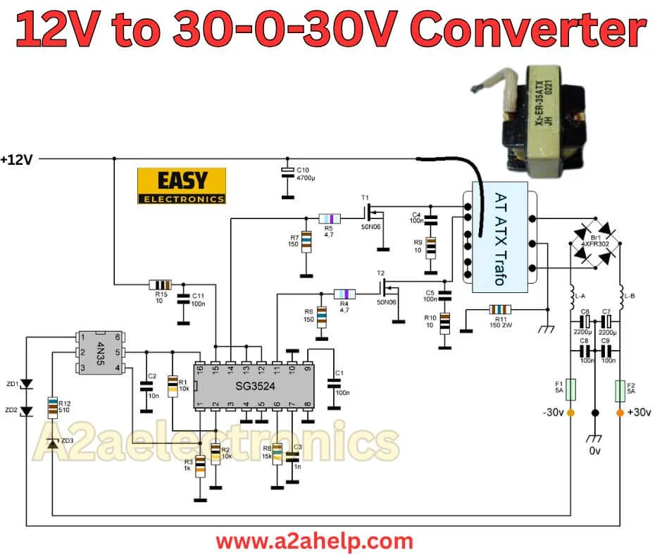 Build a Reliable 12V to 30-0-30V Converter with the SG3524 IC