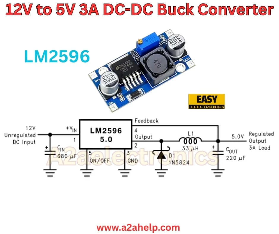 12V to 5V 3A DC-DC Buck Converter with LM2596